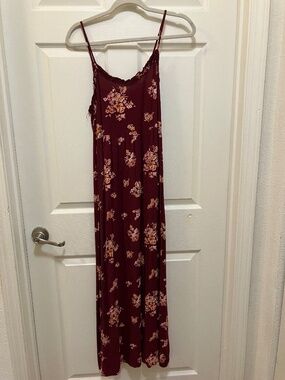 Xhilaration dark red floral smocked maxi dress size S